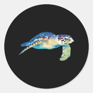 Sticker Rond Amical Sea Turtle Natation sous-marine Photo Art
