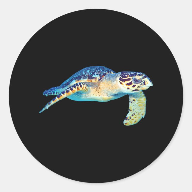 Sticker Rond Amical Sea Turtle Natation sous-marine Photo Art (Devant)