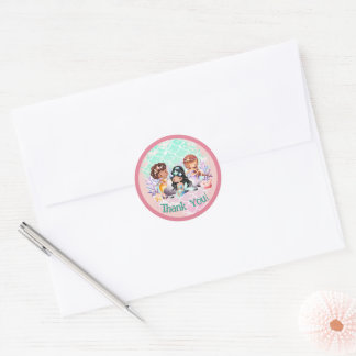 Sticker Rond Amis Sirène Rose Sarcelle Sous l'Océan Merci