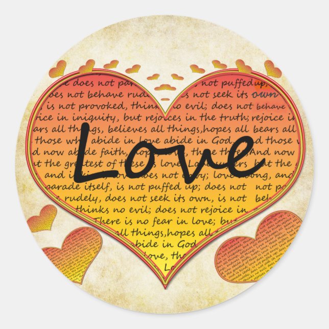 Sticker Rond Amour 1 Corinthiens 13 Coeurs (Devant)