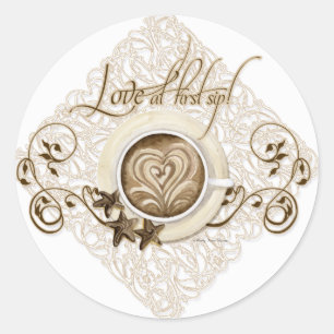 Sticker Rond Amour au premier Sip - cappuccino