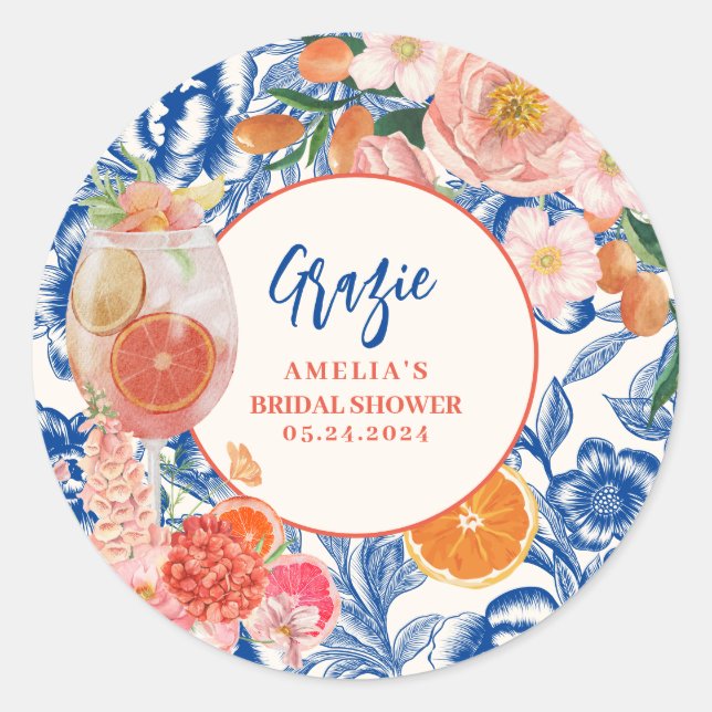 Sticker Rond Amour au premier spritz d'été  Shower de mariage  (Devant)