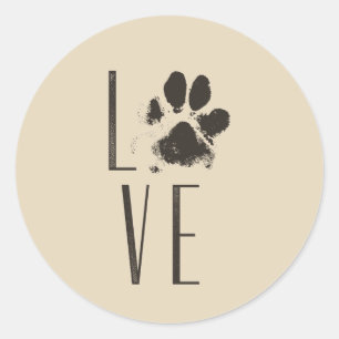 Sticker Rond Amour avec animal Empreinte de patte Brown Grunge 