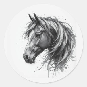 Sticker Rond Amour Beau Cheval Frison Animal Art