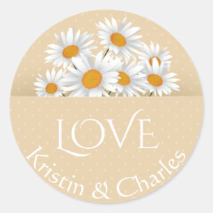 Sticker Rond Amour Blancs Daisies Tan Polka Dot Personnalisé