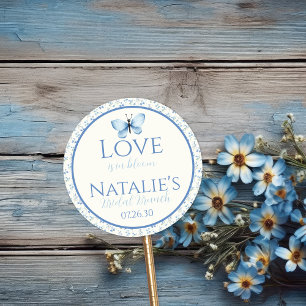 Sticker Rond Amour Bleu Poussiéreux Fleurs de Mariage Fleurie S