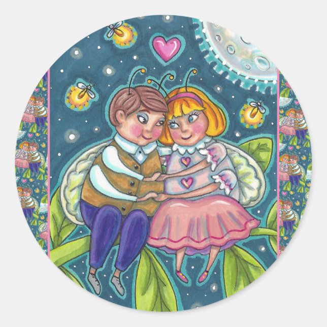 STICKER ROND AMOUR BUGS, FLIX & PLEINE LUNE, CUTE VALENTINE (Devant)