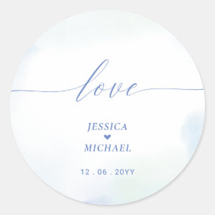 Sticker Rond Amour   Cœur bleu et faveur de mariage à l'aquarel