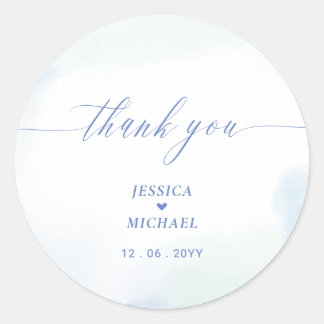 Sticker Rond Amour | Cœur bleu et mariage à l'aquarelle Merci