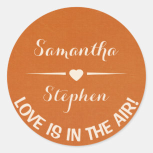Sticker Rond Amour Coeur personnalisé Blanc et rouille Mariage 