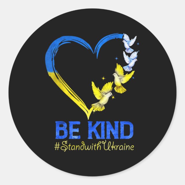 Sticker Rond Amour Coeur Ukraine Dove Ukraine Be Kind Stind Wit (Devant)