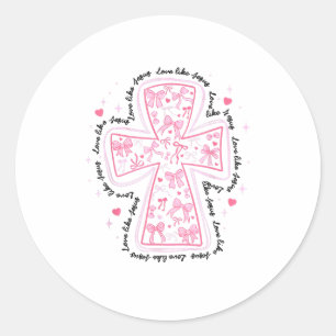 Sticker Rond Amour Comme Jésus Coquette Croix de Coeur Christia