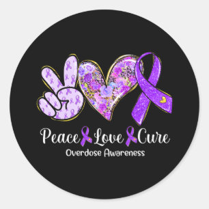 Sticker Rond Amour Cure Purple Ribbon Overdose Cadeaux de sensi