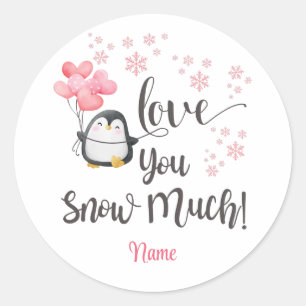 Sticker Rond Amour - Cute Valentine Penguin Personnalisé