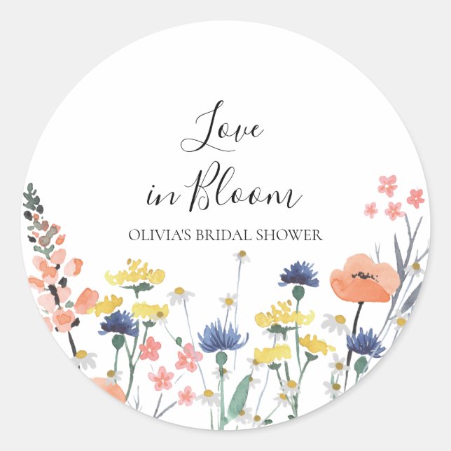 Sticker Rond Amour dans Bloom Fleur sauvage douche nuptiale (Devant)