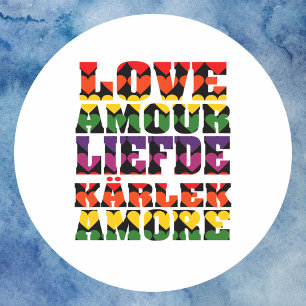 Sticker Rond Amour dans les langues étrangères Coeurs Arc en ci