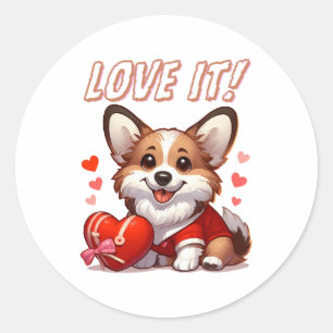 Sticker Rond Amour de Corgi Mignon