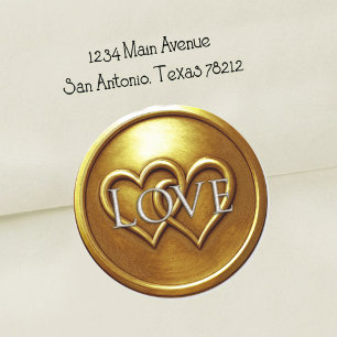 Sticker Rond Amour de mariage deux cœurs entrelacés or