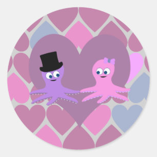 Sticker Rond Amour de poulpe avec l'arrière - plan de coeur