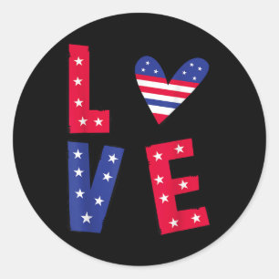 Sticker Rond Amour drôle Jour du Drapeau Américain Usa 4 juille