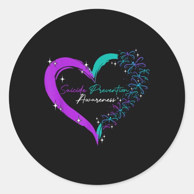 Sticker Rond Amour du coeur Dragonfly Prévention du suicide Sen (Devant)
