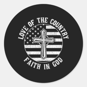 Sticker Rond Amour Du Pays Foi En Dieu Drapeau Américain Chréti
