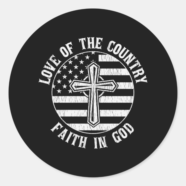 Sticker Rond Amour Du Pays Foi En Dieu Drapeau Américain Chréti (Devant)