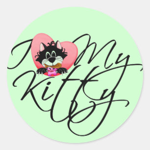 Sticker Rond Amour du rose I mes T-shirts et cadeaux de Kitty