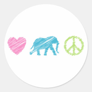 Sticker Rond Amour, éléphant et paix