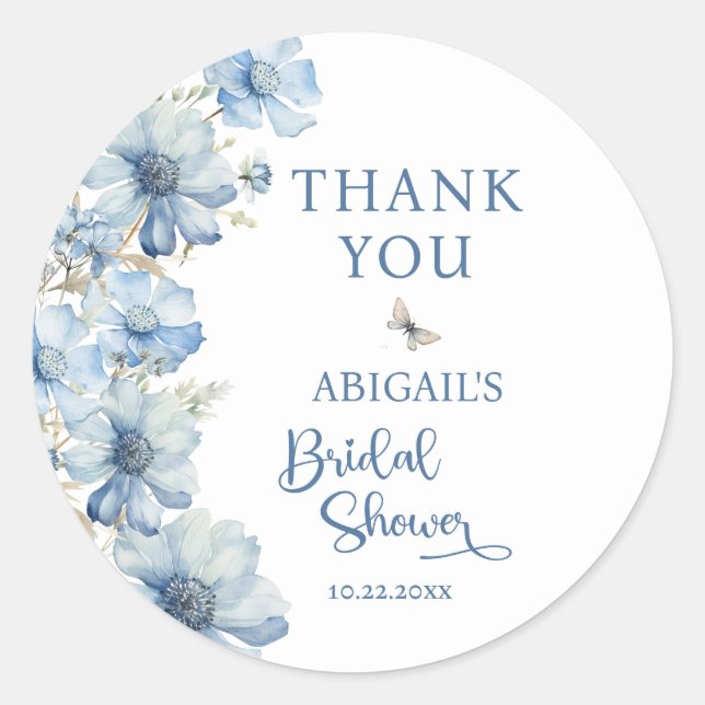 STICKER ROND AMOUR EN FLEURS FÊTE DE MARIAGE FLEUR BLEUE (Devant)