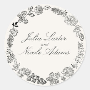 Sticker Rond Amour en Fleurs Mariage Romantique Rose Violet