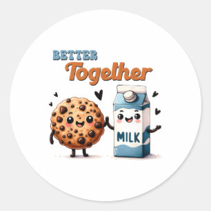 Sticker Rond Amour Ensemble Lait Et Biscuits Saint-Valentin Nou