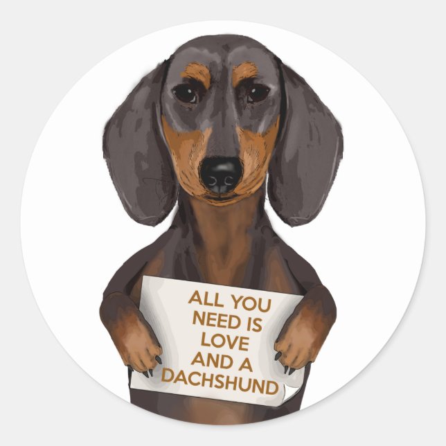 Sticker Rond Amour et Dachshund (Devant)