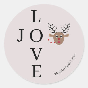 Sticker Rond Amour et joie Reindeer Blush Pink Black Crossword