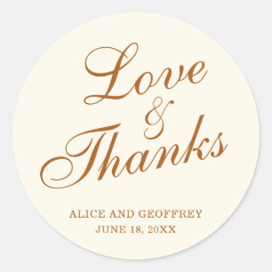 Sticker Rond Amour et Merci Élégant Mariage d'ivoire en cuivre