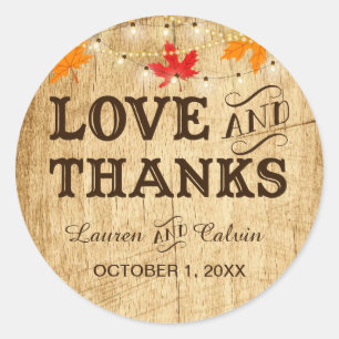 Sticker Rond Amour et Merci mariage campagnard faveur autocolla