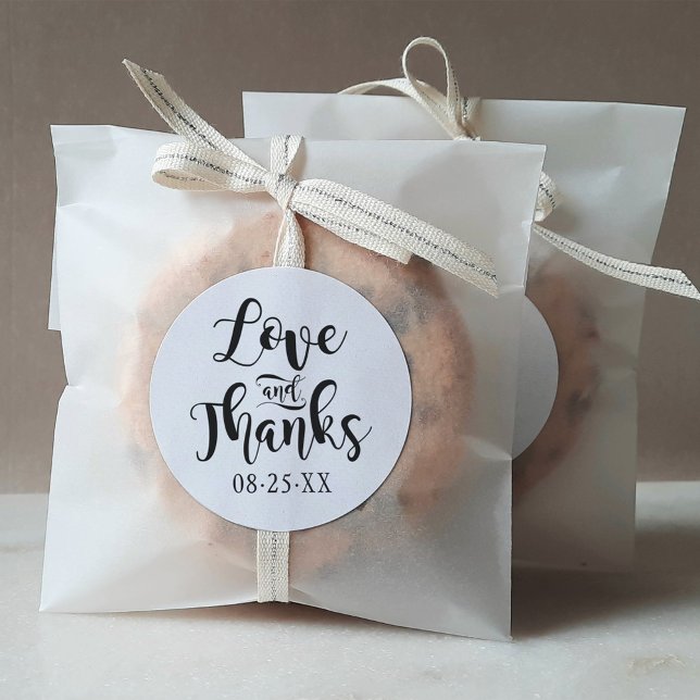 Sticker Rond Amour et Merci Mariage de script manuscrit noir (Créateur téléchargé)