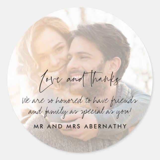 Sticker Rond Amour et Merci Mariage Photo Favoriser (Devant)