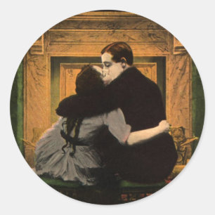 Sticker Rond Amour et romance vintage, baiser au feu romantique