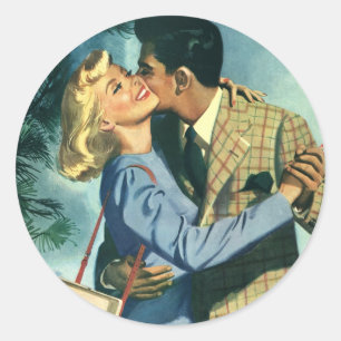 Sticker Rond Amour et romance vintage, danse de Noël