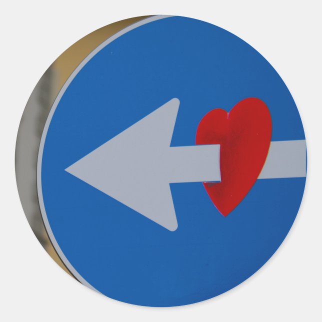 Sticker Rond Amour, Flèche, Coeur, panneau de rue, graffiti, (Devant)