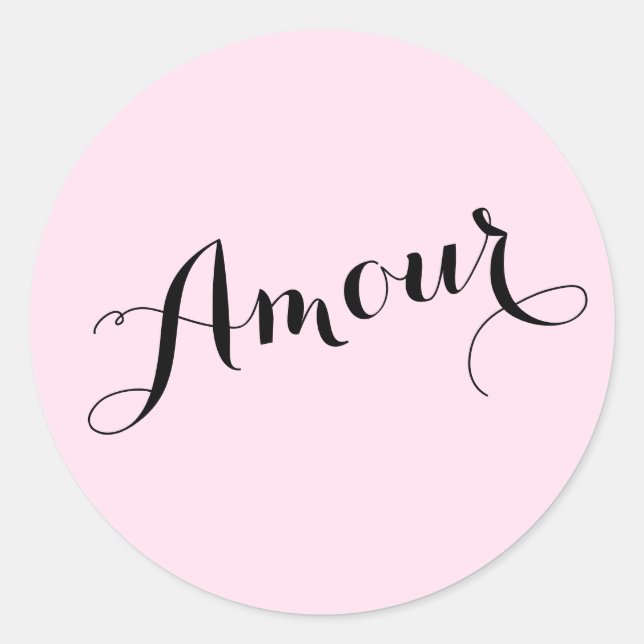 Sticker Rond Amour Français Aimer Rose et Noir Chic Parisien (Devant)