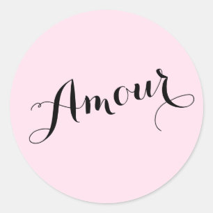 Sticker Rond Amour Français Aimer Rose et Noir Chic Parisien