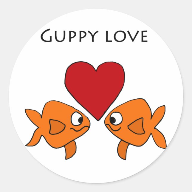 Sticker Rond Amour Guppy drôle Design (Devant)
