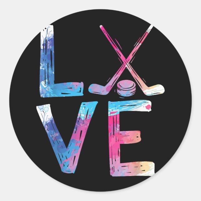 Sticker Rond Amour Hockey sur glace filles Dons de hockey femme (Devant)