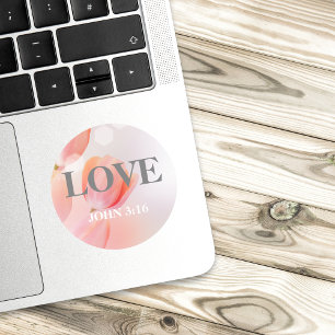 Sticker Rond AMOUR John 3:16 Verse avec Elégante Fleurs Roses