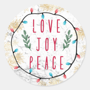 Sticker Rond Amour Joie Paix pour Noël Vacances avec lumières