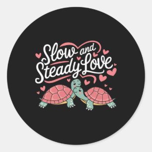 Sticker Rond Amour Lent Et Régulier Couple De Tortues Mignonnes