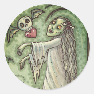STICKER ROND AMOUR MALADE FILLE ZOMBIE SUIVANT SON COEUR, WHIMS