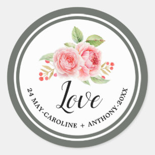 Sticker Rond Amour. Mariage Rose aquarelle